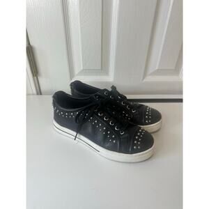 Brighton Janis Sneakers Sz 6.5M Black Leather Silver Studded Hearts - Great!